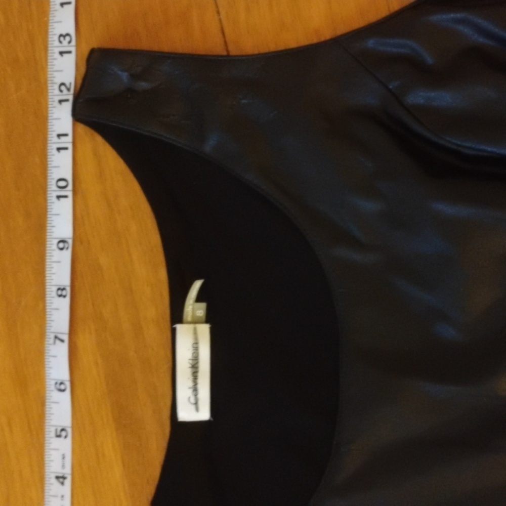 Calvin Klein NWT Black Size 8 Faux Black Leather Look Sleeveless Dress. - Picture 6 of 9